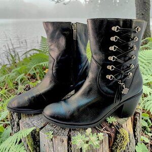 Harley Davidson Women Black Leather Boots Corset Lace Up With Carms Size 9.5"